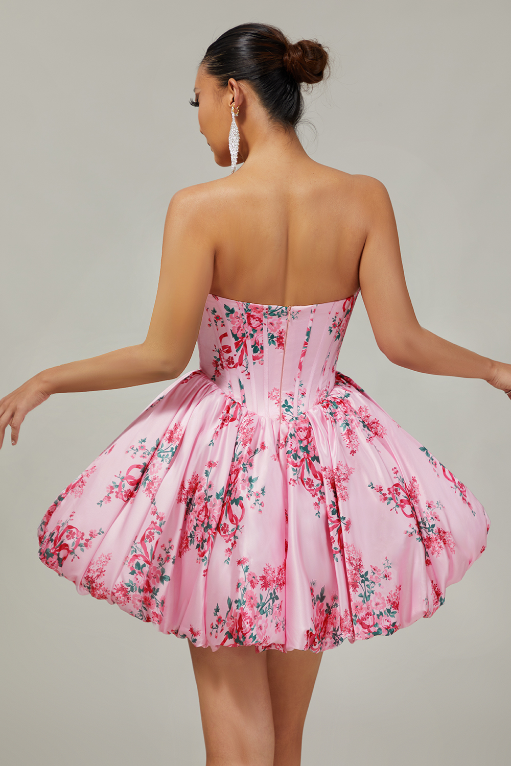 Pink A Line Sweetheart Corset Short Floral Homecoming Dress