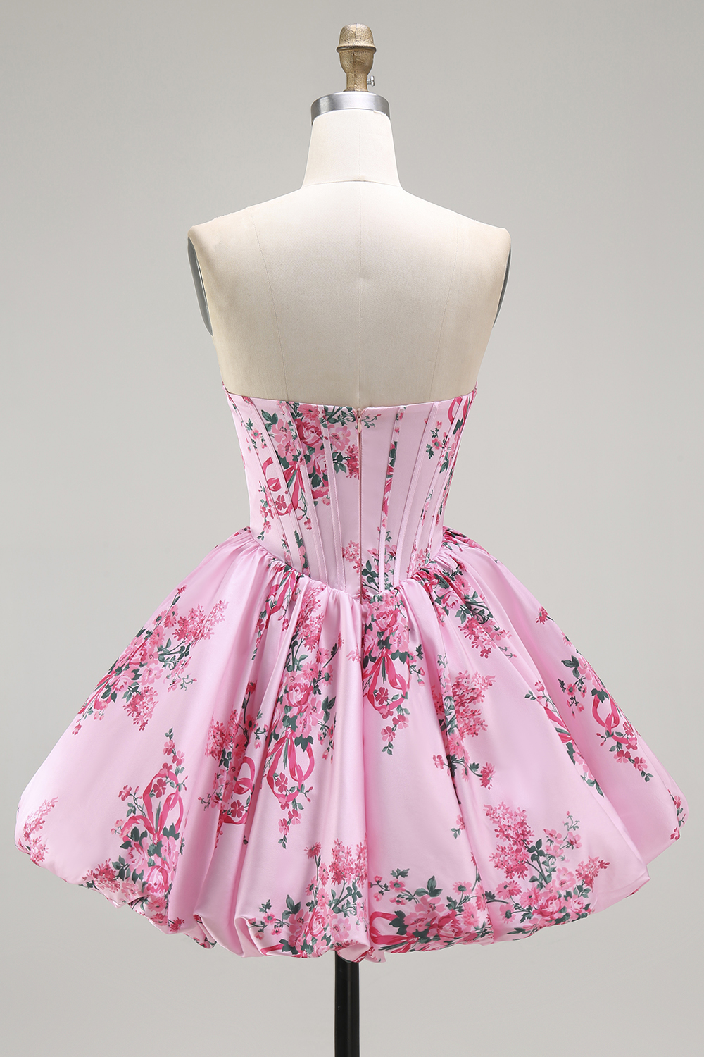 Pink A Line Sweetheart Corset Short Floral Homecoming Dress