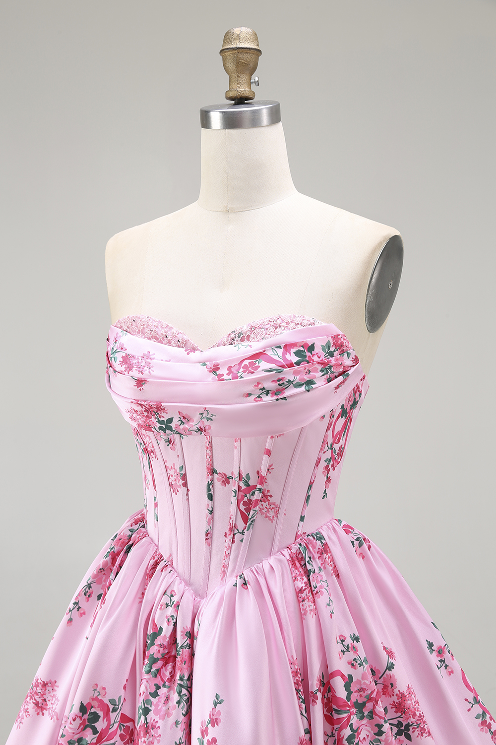 Pink A Line Sweetheart Corset Short Floral Homecoming Dress