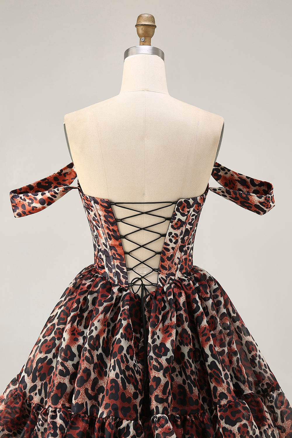 Khaki Cheetah Print Off the Shoulder Short Corset Homecoming Dress