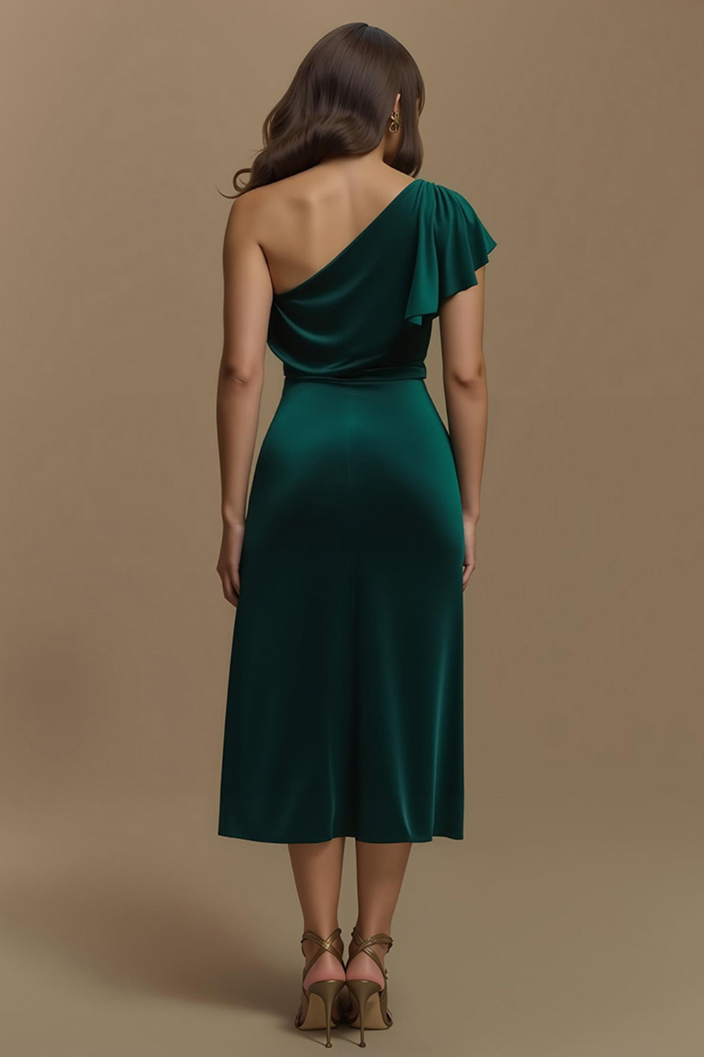Dark Green Sheath Velvet One Shoulder Long Sleeves Holiday Party Dress