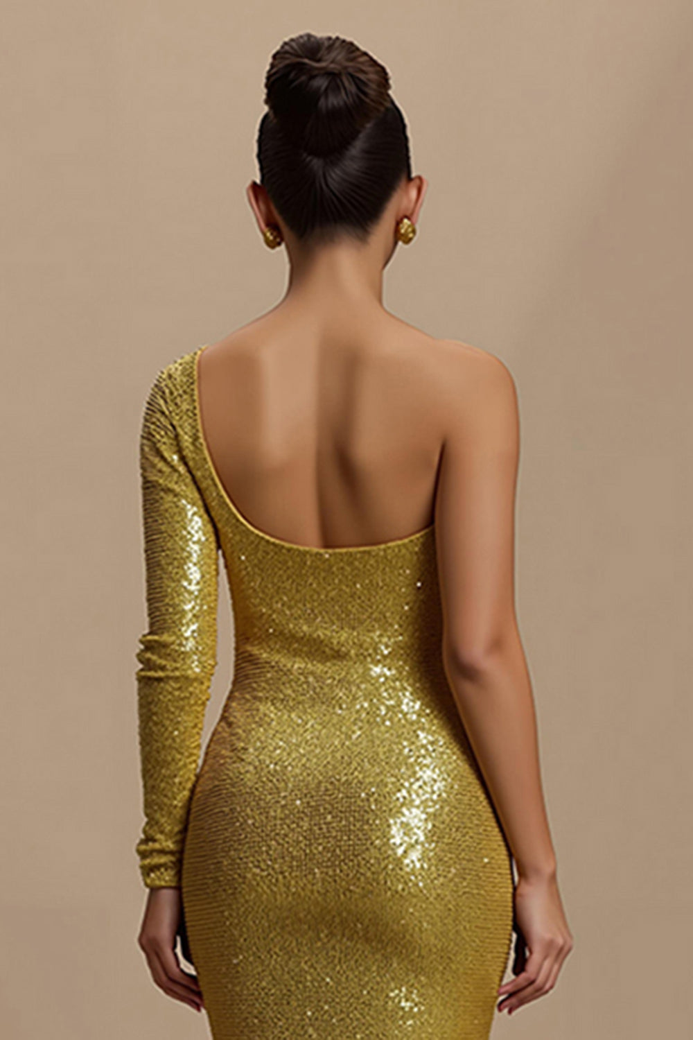 Sparkly Golden Mermaid Sequin Long Sleeves Holiday Party Dress