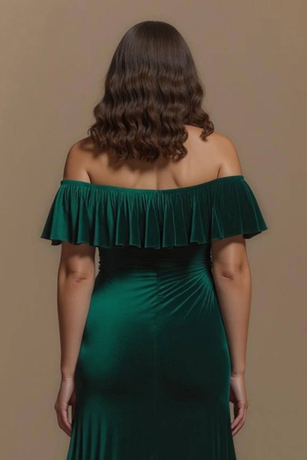 Dark Green Sheath Velvet Off the Shoulder Buttons Long Holiday Party Dress with Slit