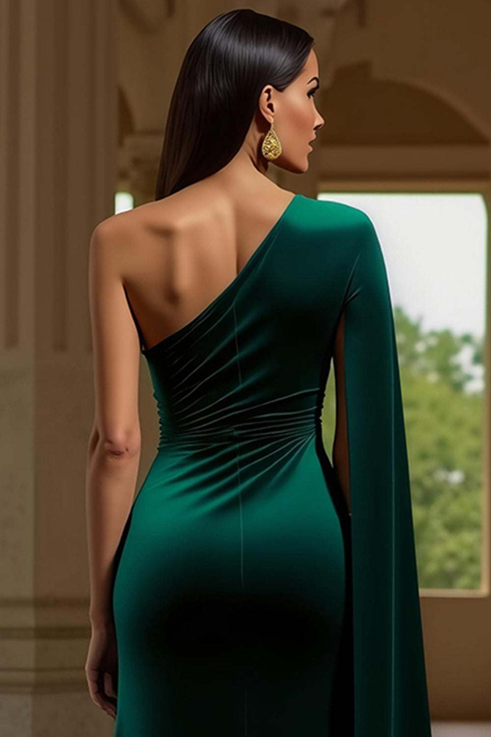 Dark Green Velvet Sheath One Shoulder Long Holiday Party Dress with Slit