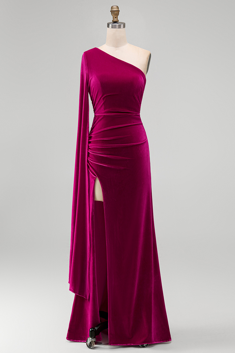 Dark Green Velvet Sheath One Shoulder Long Holiday Party Dress with Slit