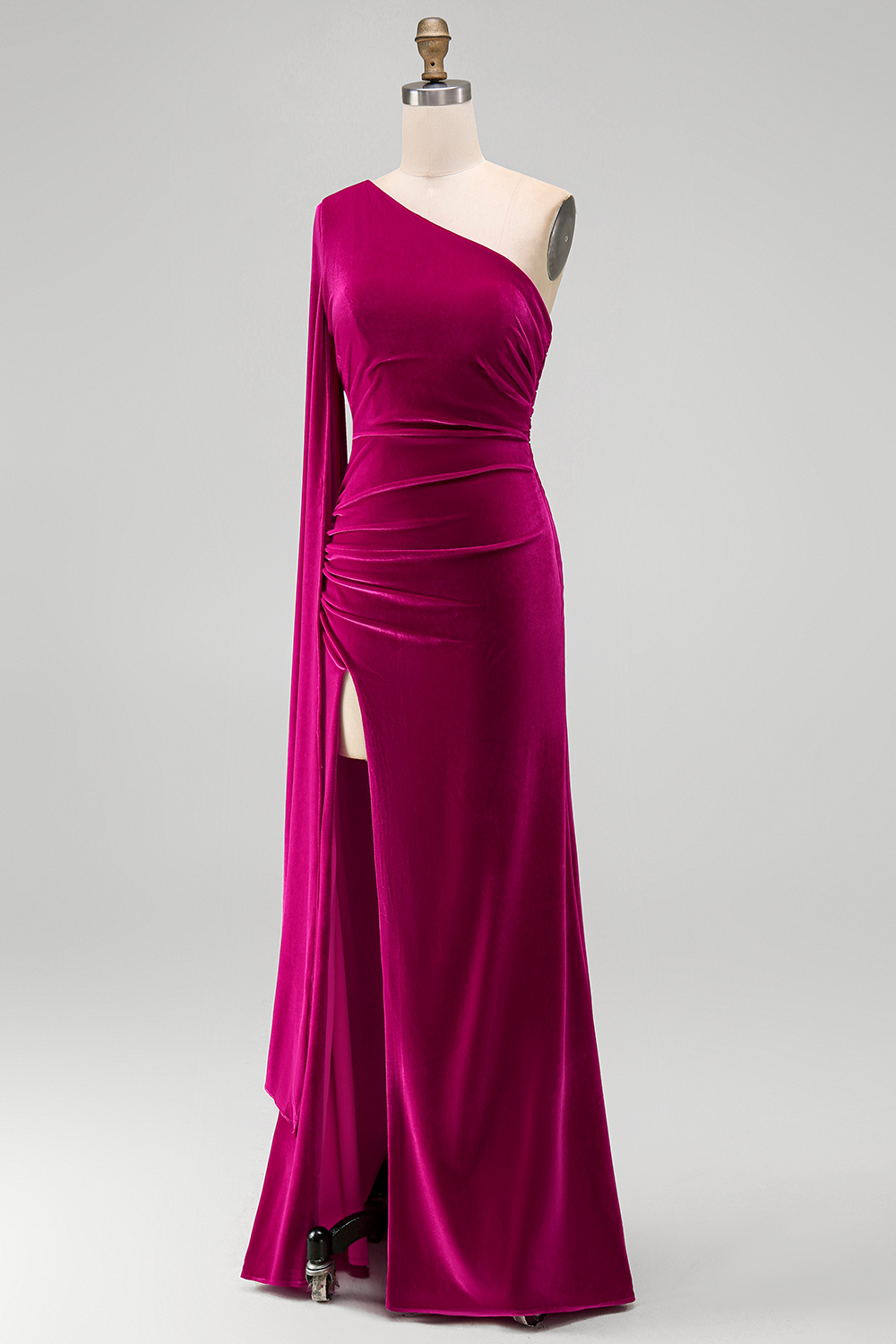 Dark Green Velvet Sheath One Shoulder Long Holiday Party Dress with Slit