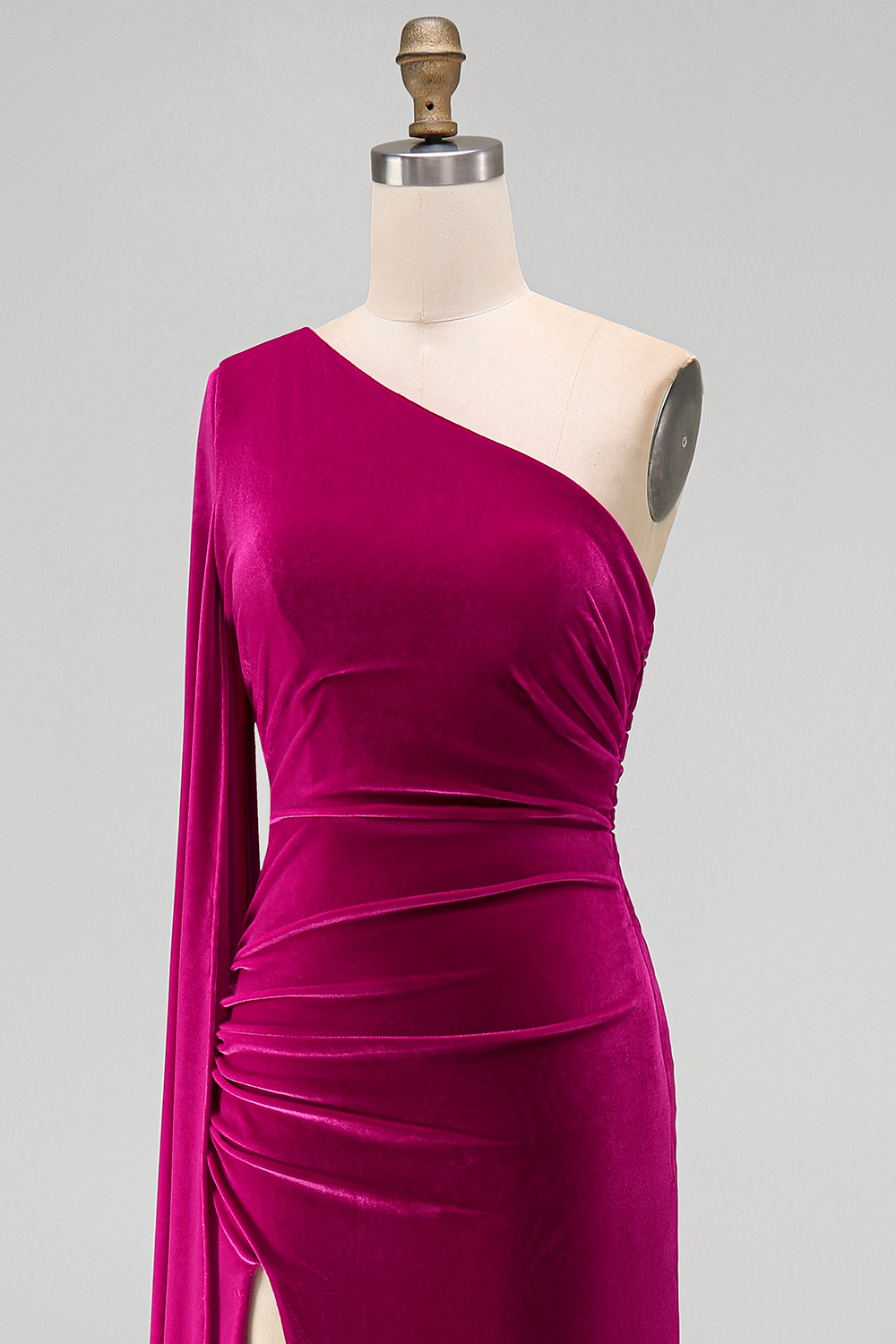 Dark Green Velvet Sheath One Shoulder Long Holiday Party Dress with Slit