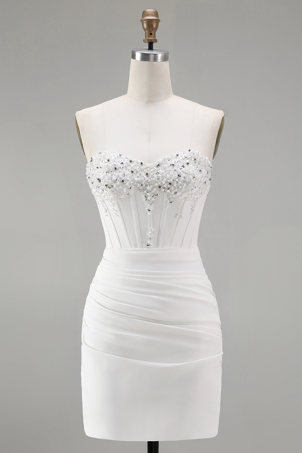 White Sweetheart Tight Short Homecoming Dress with Beading