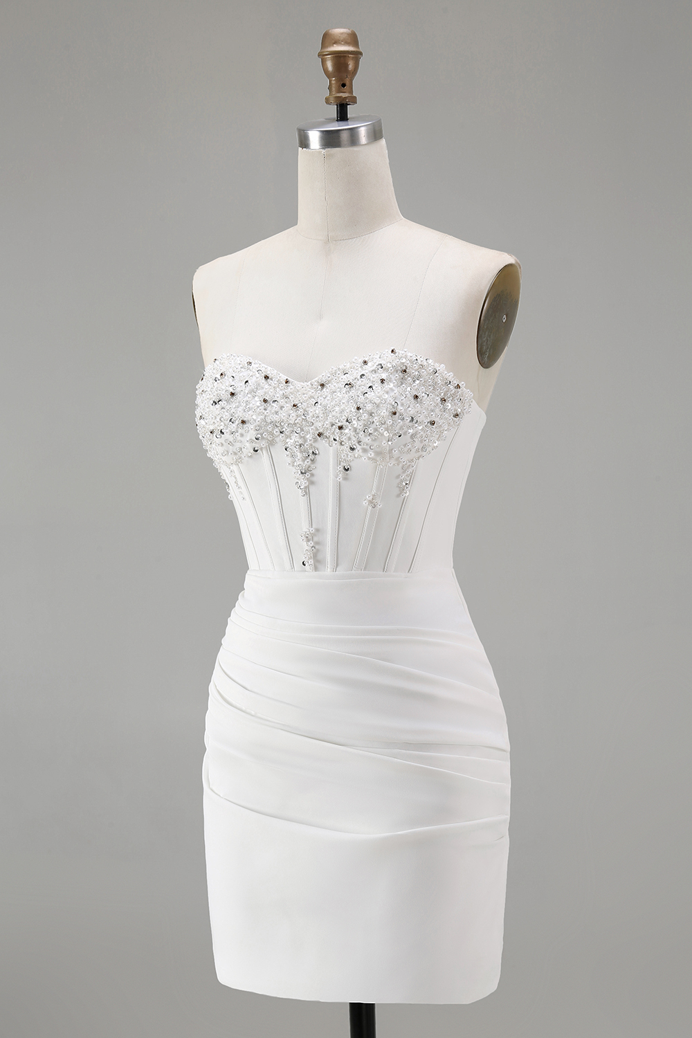 White Sweetheart Tight Short Homecoming Dress with Beading