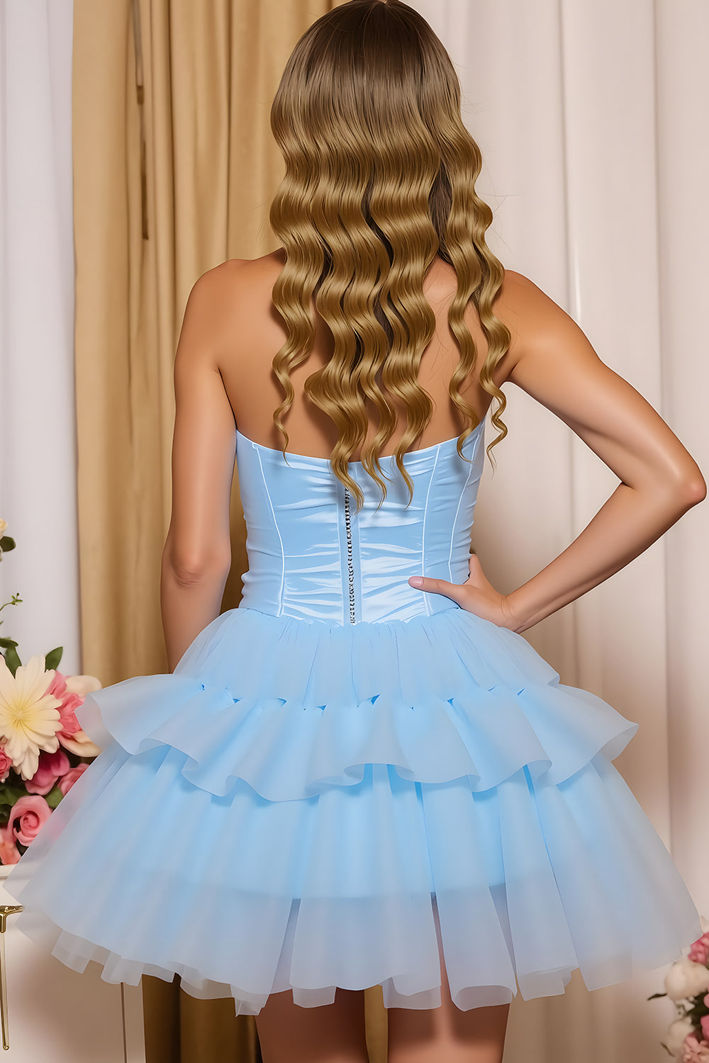 Blue A Line Sweetheart Short Ruffled Homecoming Dress with Bow