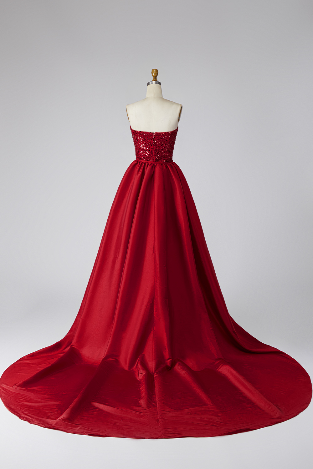 Sparkly Dark Red Sequin Strapless Mermaid Long Pageant Dress with Cape