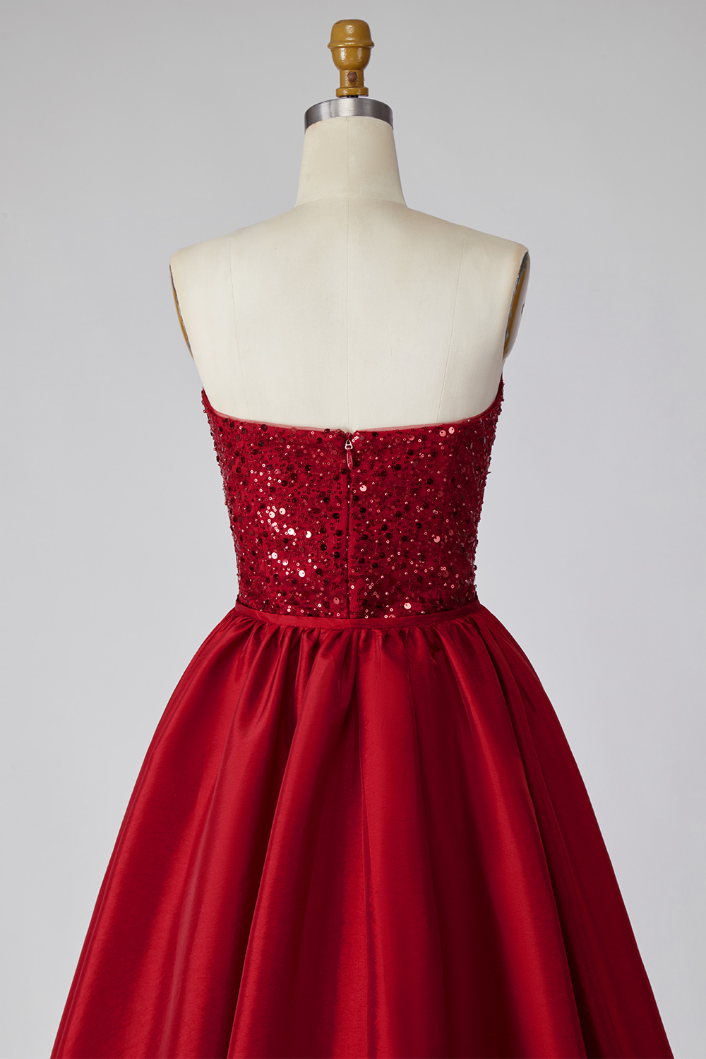 Sparkly Dark Red Sequin Strapless Mermaid Long Pageant Dress with Cape