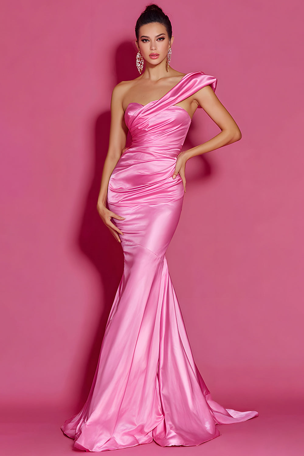 Hot Pink One Shoulder Mermaid Long Formal Dress