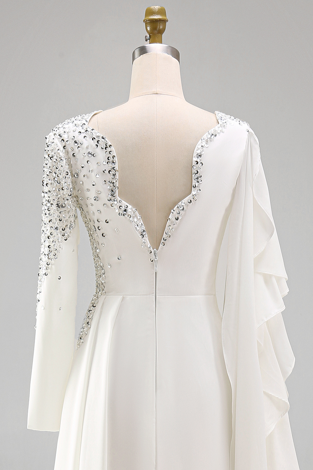 White Mermaid Sparkly Long Sleeves Pageant Dress with Slit