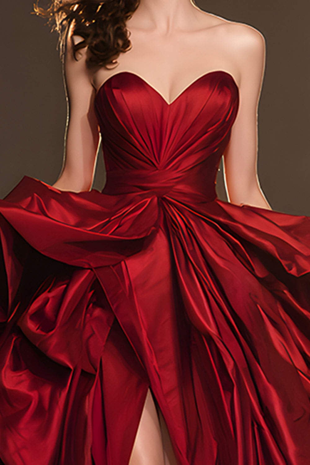 Dark Red Ball Gown Ruffled Sweetheart Long Pageant Dress with Slit
