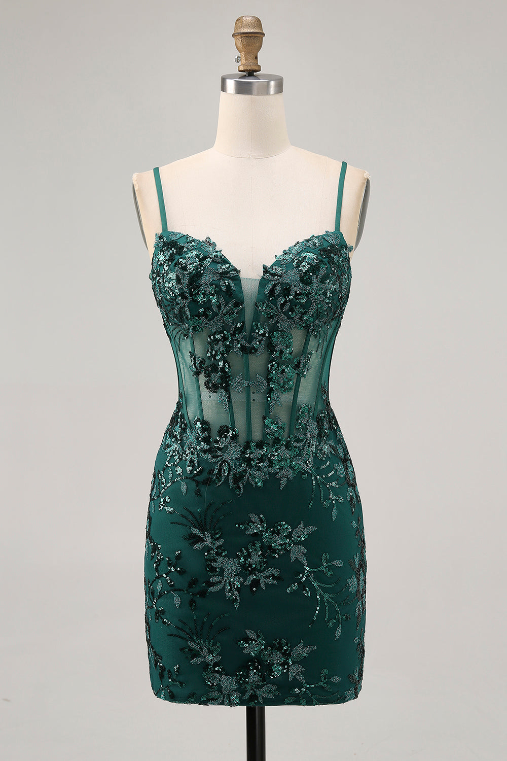 Sparkly Dark Green Tight Corset Short Homecoming Dress with Sequins