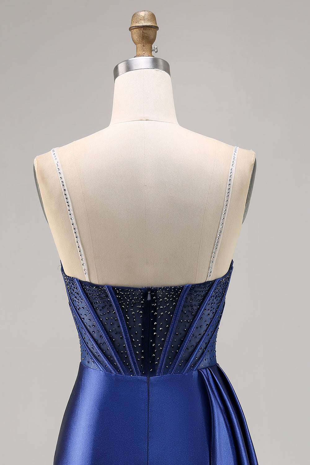 Sparkly Navy Satin Corset Short Homecoming Dress with Beading