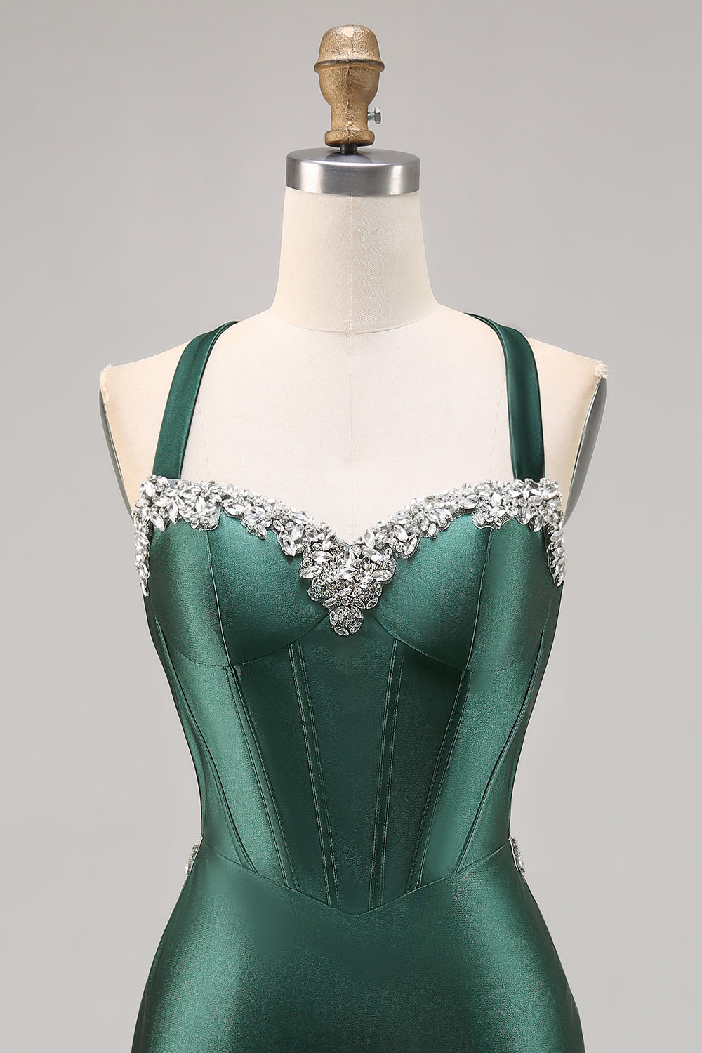 Sparkly Dark Green Satin Corset Short Tight Homecoming Dress with Beading