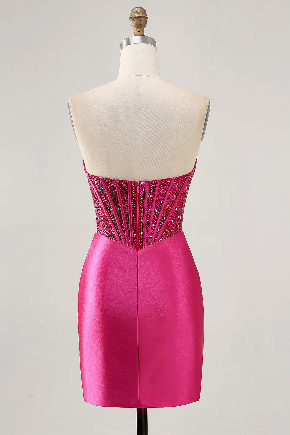 Sparkly Fuchsia Strapless Tight Corset Short Satin Homecoming Dress