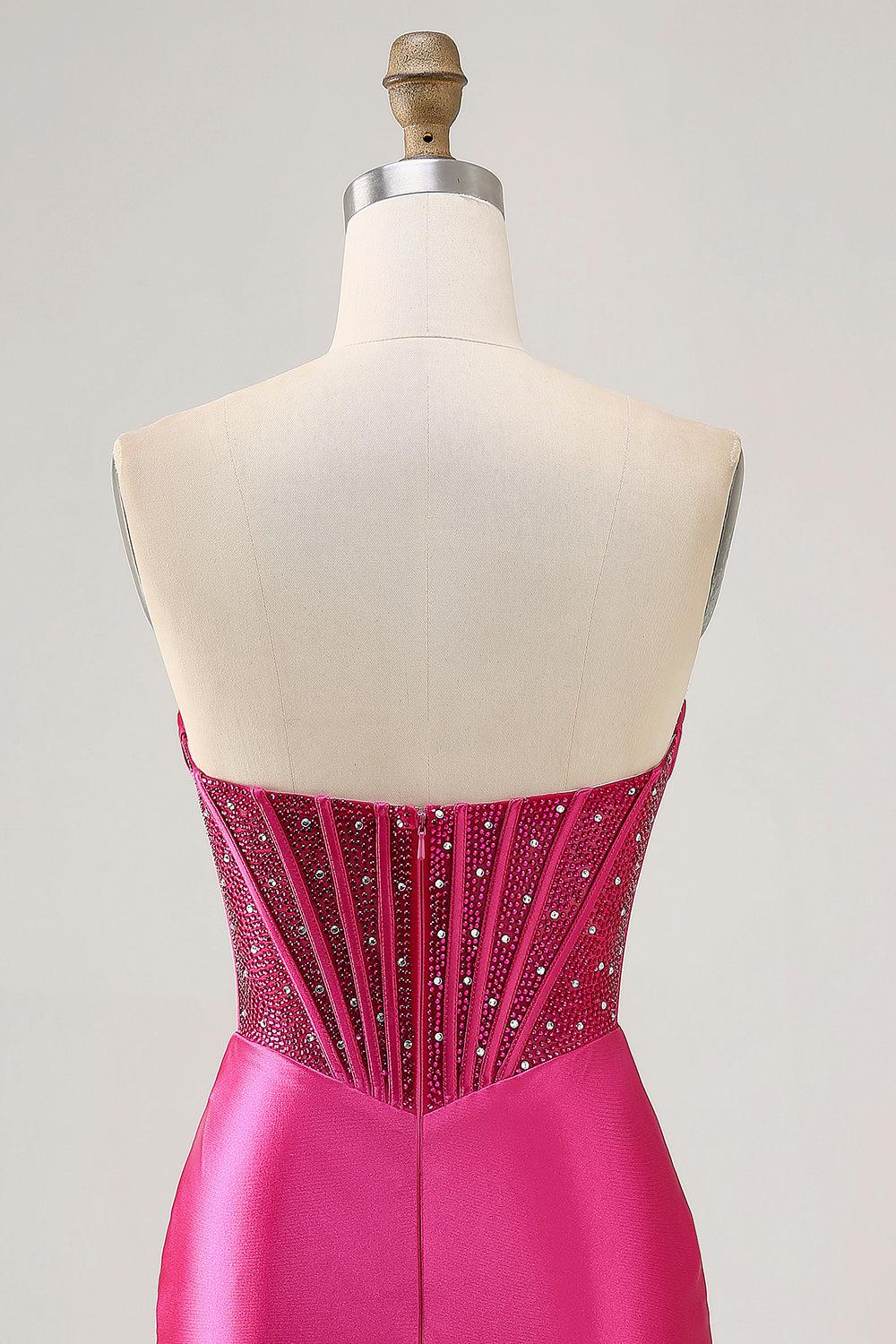Sparkly Fuchsia Strapless Tight Corset Short Satin Homecoming Dress