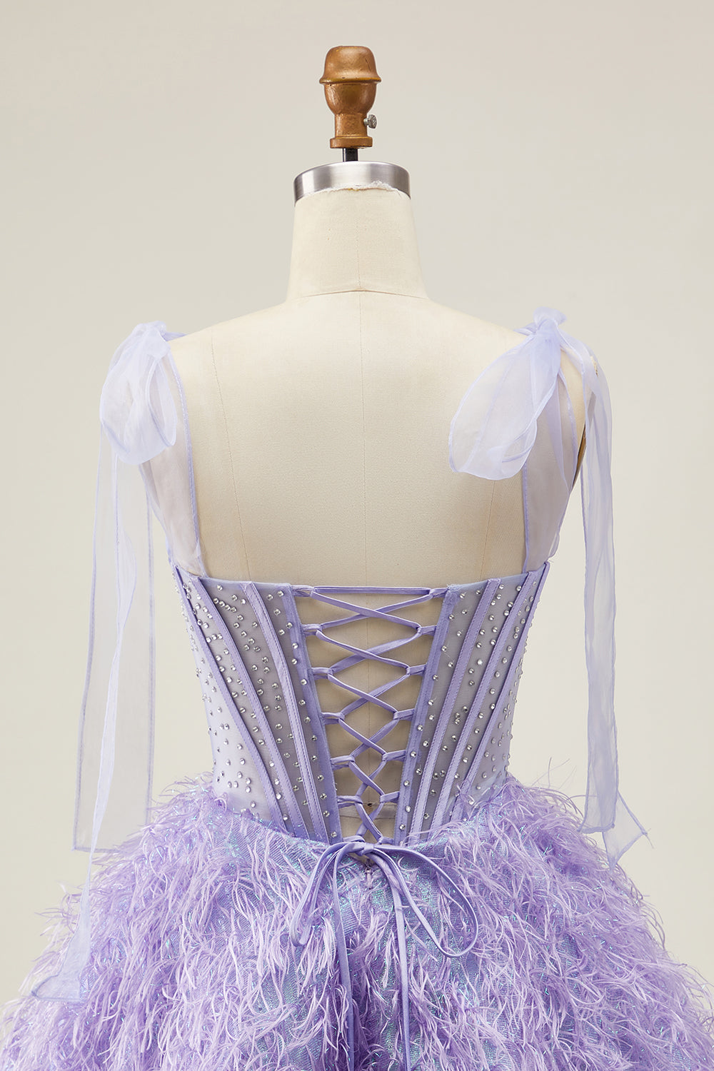 Sparkly Lilac A Line Beaded Corset Homecoming Dress with Feathers