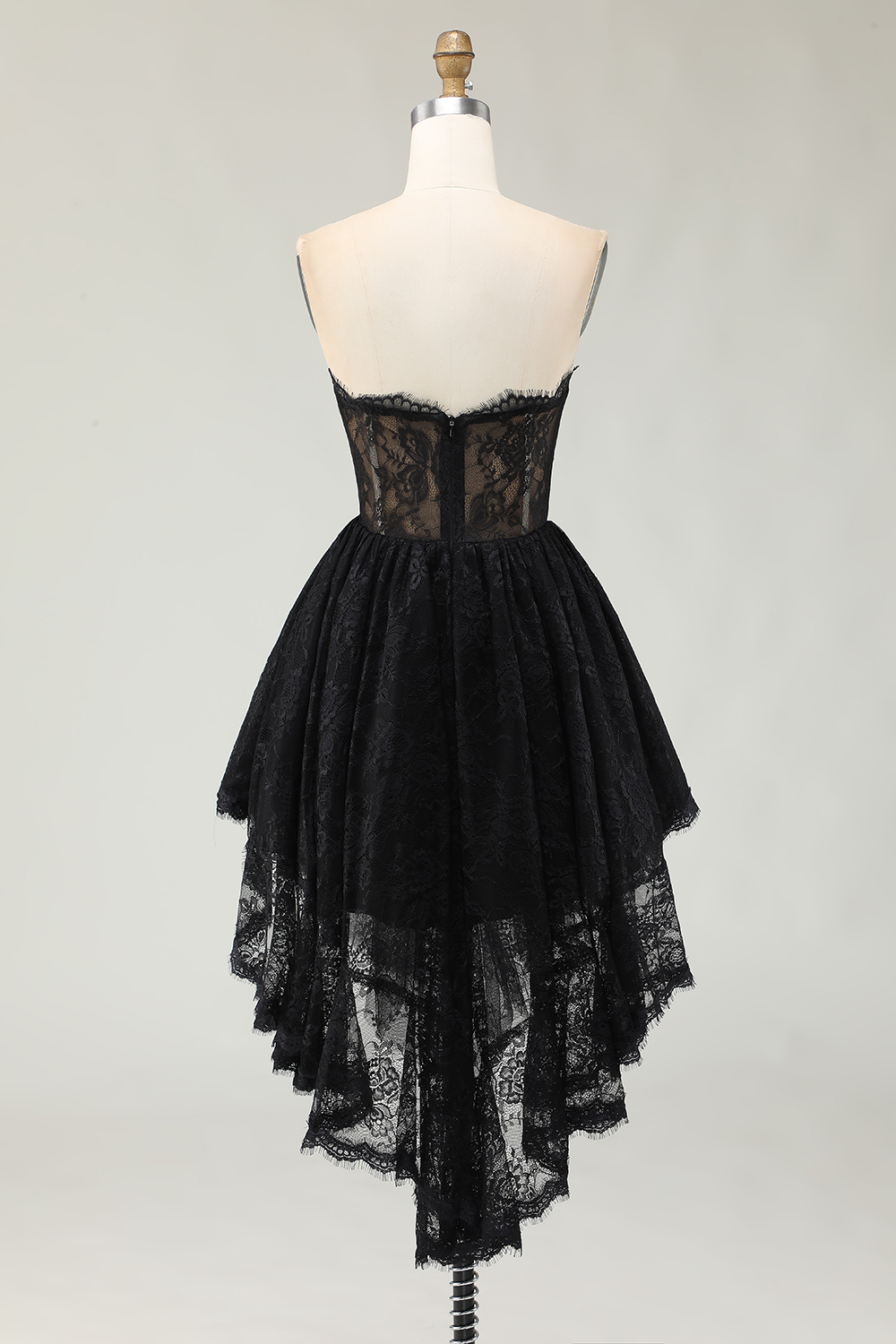 Black Lace A-Line Sweetheart High-Low Cocktail Dress with Ruffles