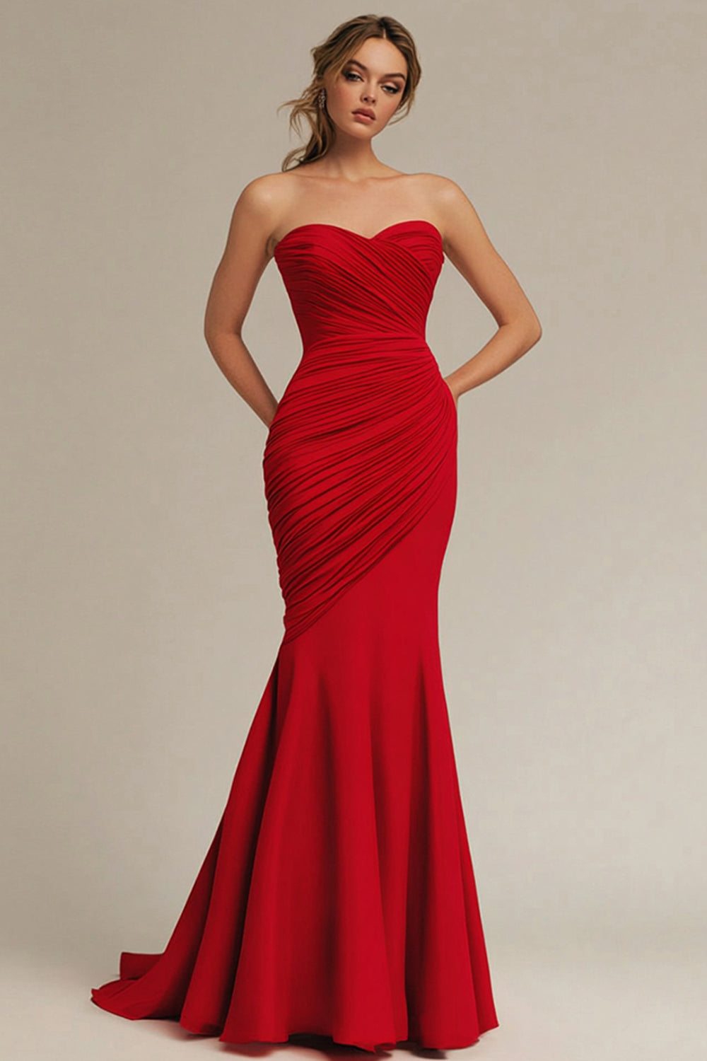 Red Sweetheart Mermaid Long Satin Evening Dress