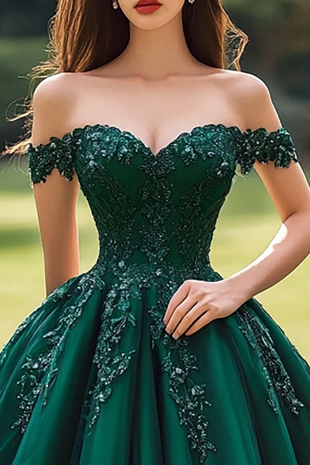 Dark Green Ball Gown Princess Long Quinceanera Dress with Appliques