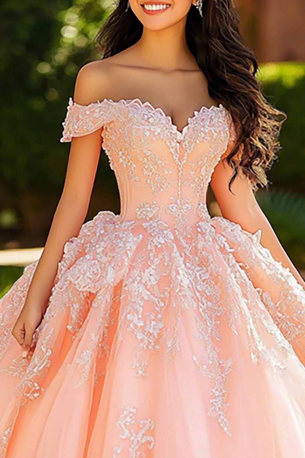 Pink Ball Gown Princess Long Corset Quinceanera Dress with Appliques