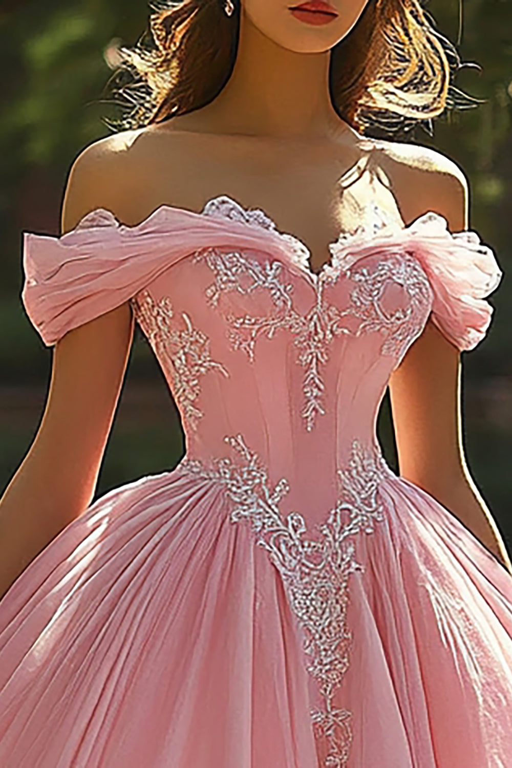 Pink Princess Tulle Corset Ball Gown Long Quinceanera Dress with Appliques