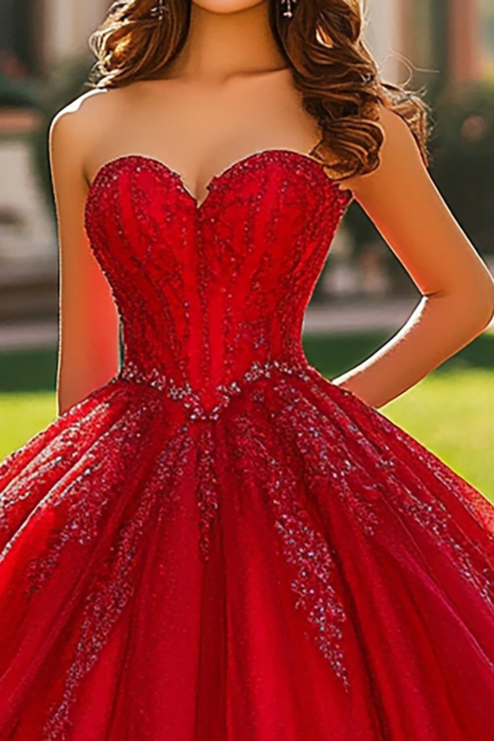 Sparkly Red Ball Gown Sweetheart Princess Long Quinceanera Dress