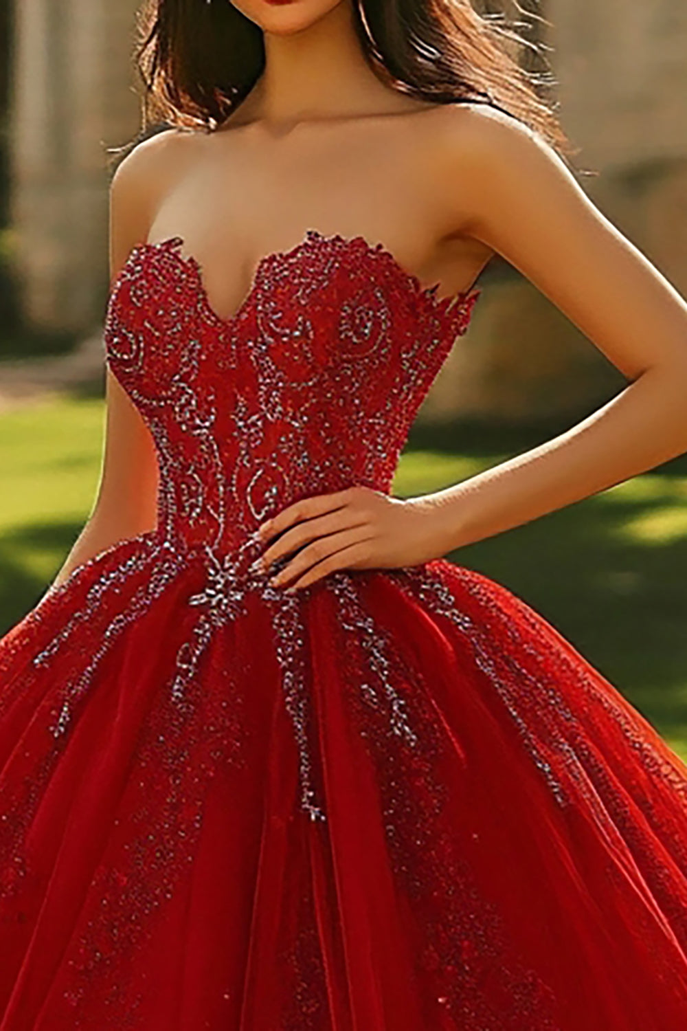 Sparkly Burgundy Ball Gown Sweetheart Long Princess Quinceanera Dress