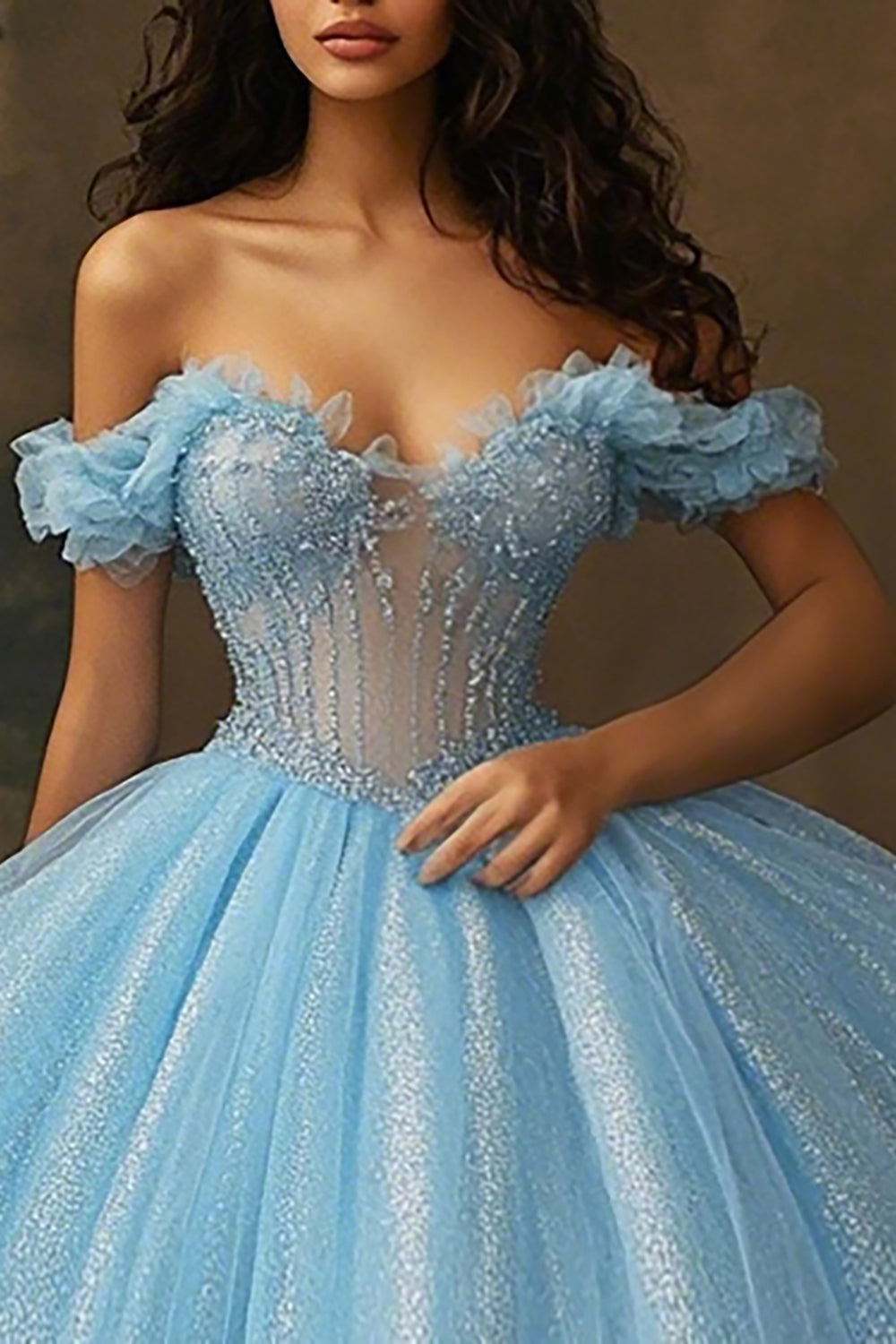 Sky Blue Princess Ball Gown Long Corset Quinceanera Dress with Ruffles