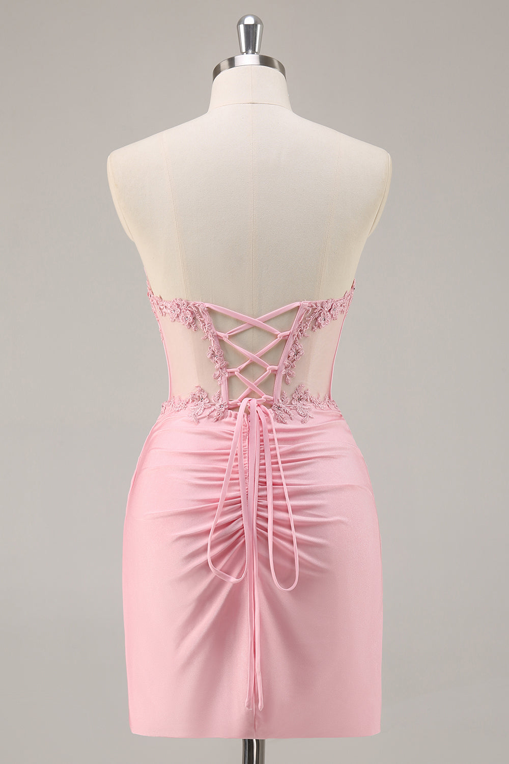 Pink Corset Short Bodycon Homecoming Dress with Lace
