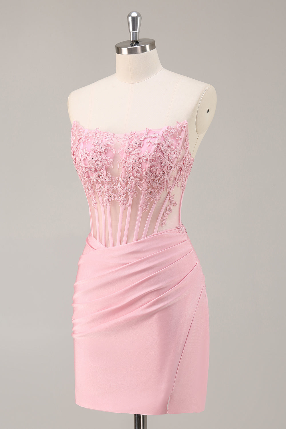 Pink Corset Short Bodycon Homecoming Dress with Lace