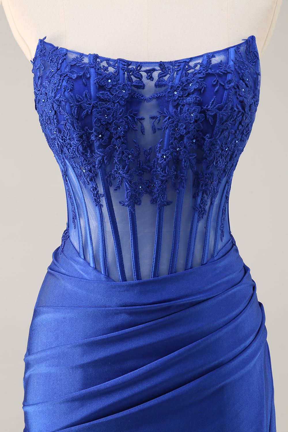 Royal Blue Satin Corset Short Homecoming Dress with Lace