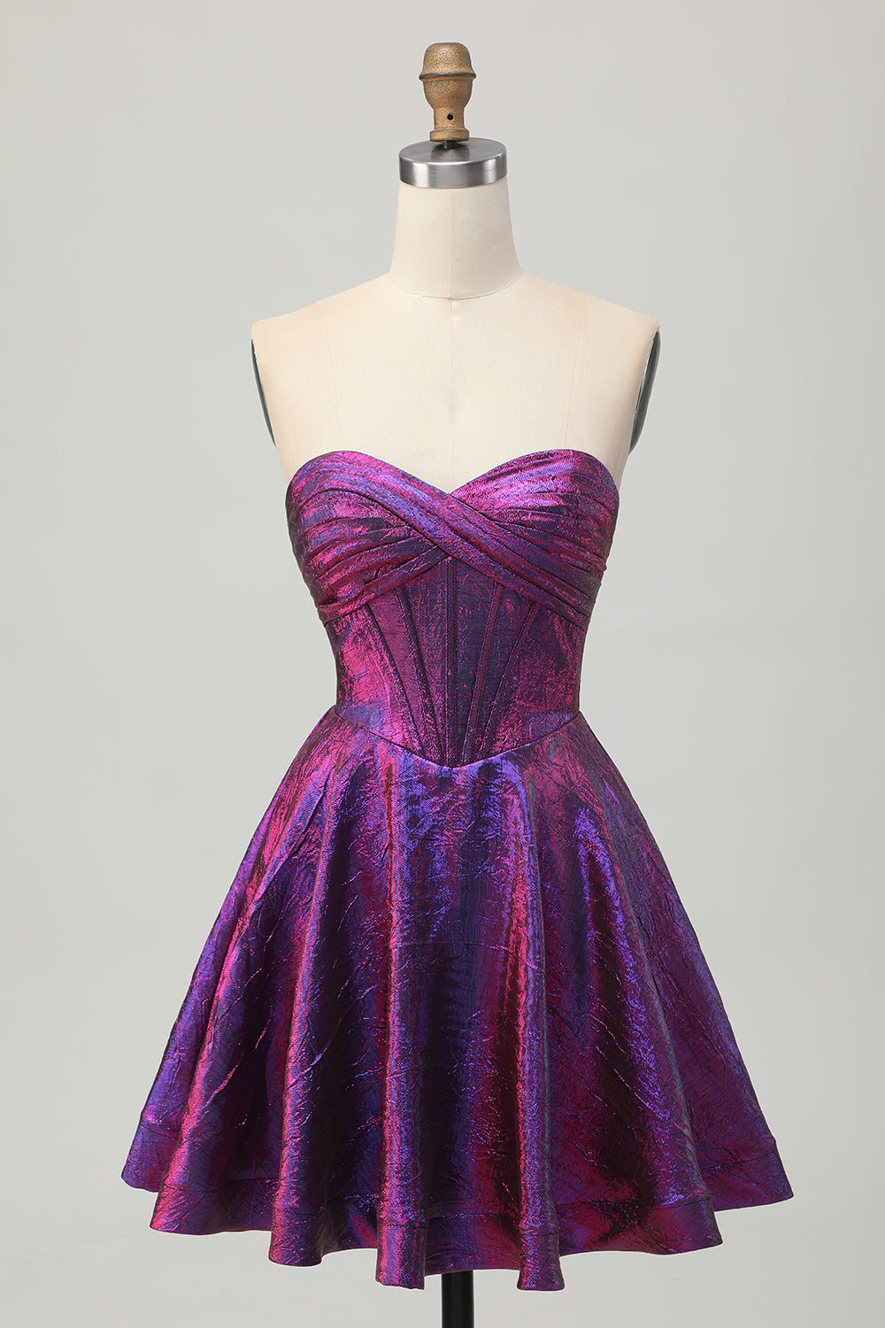 Metallic Dark Purple A Line Sweetheart Short Corset Homecoming Dress