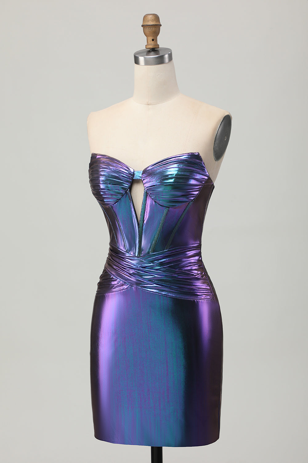 Blue Purple Metallic Bodycon Keyhole Short Corset Homecoming Dress