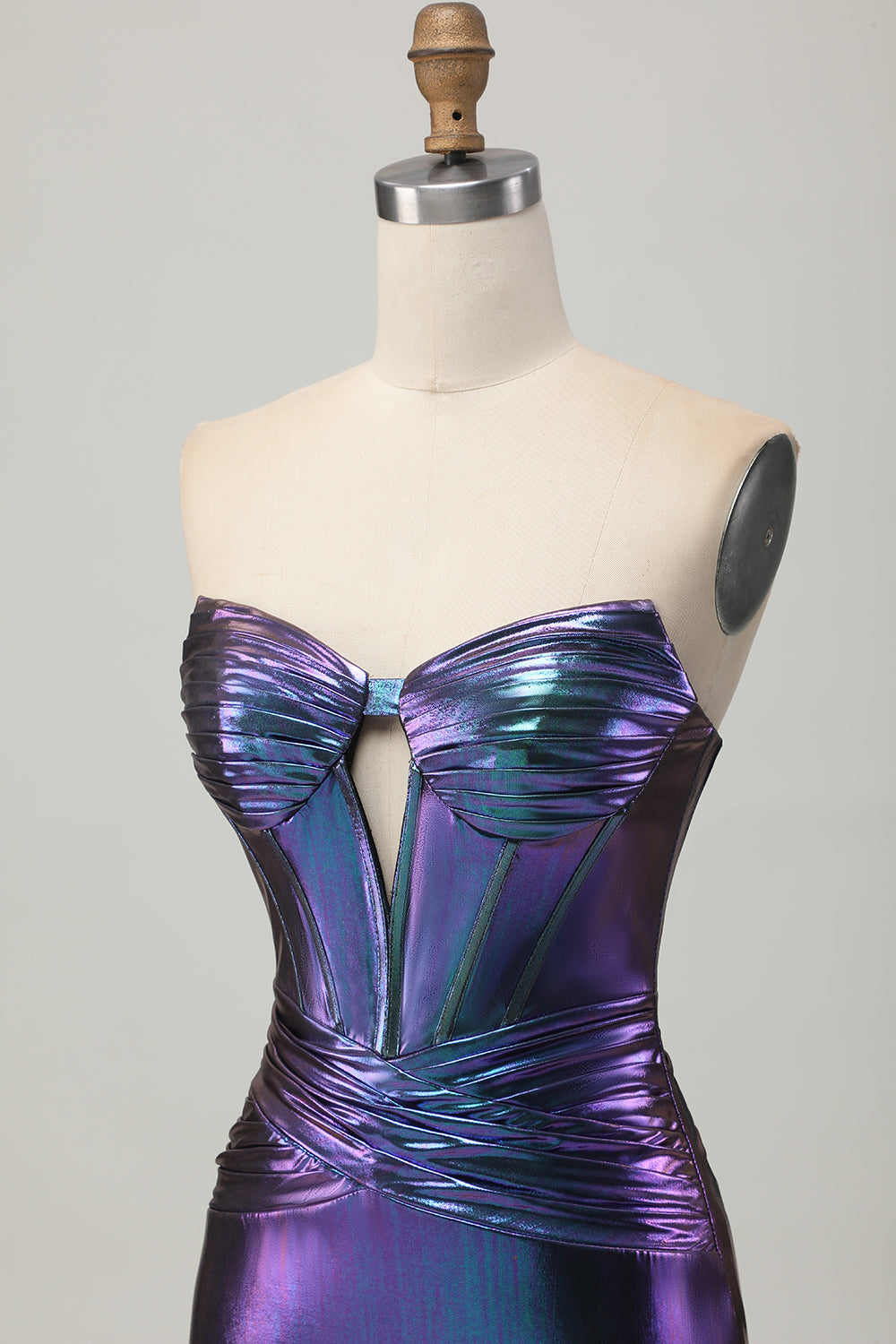 Blue Purple Metallic Bodycon Keyhole Short Corset Homecoming Dress