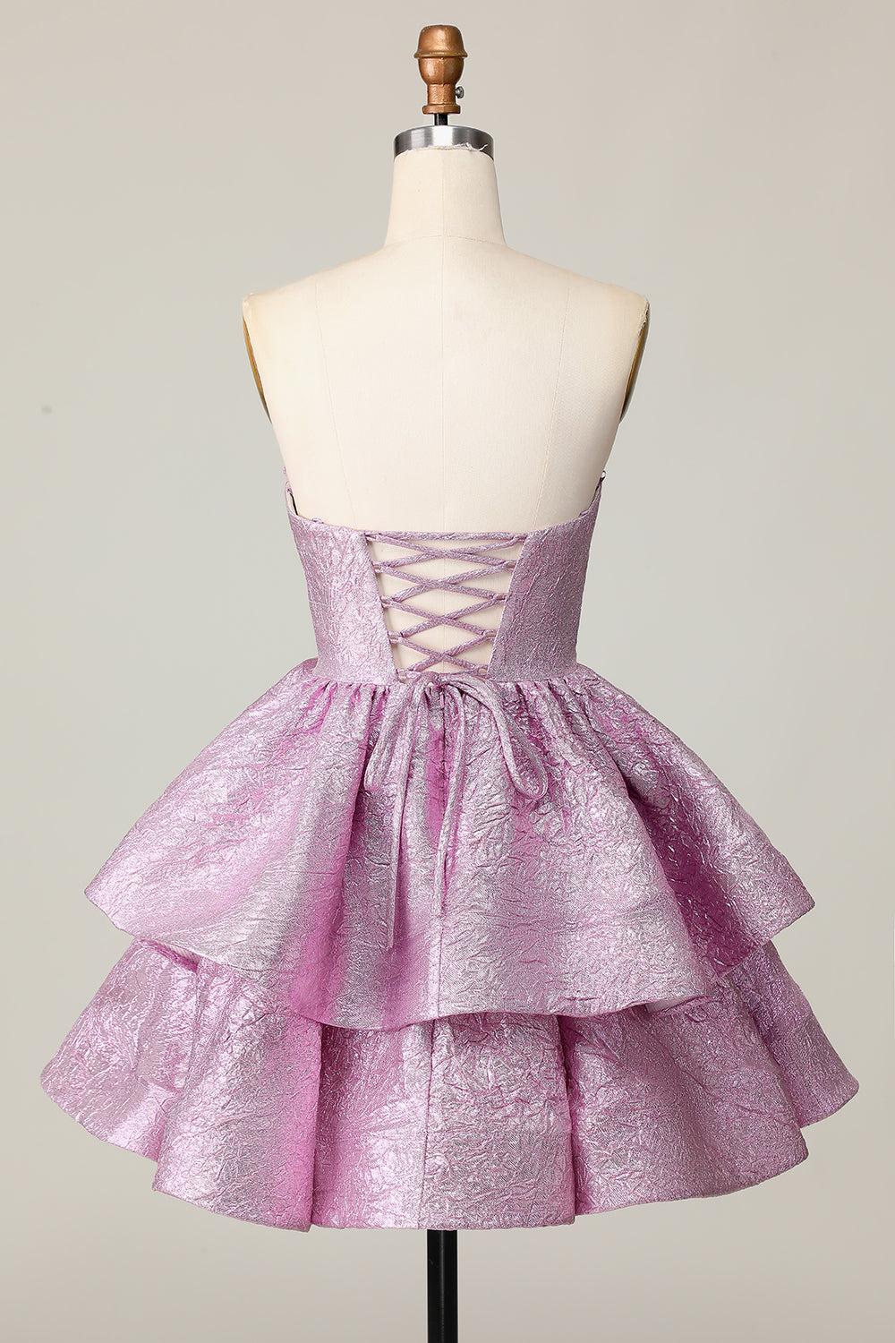 Metallic Light Purple A Line Strapless Short Homecoming Dress with Ruffles