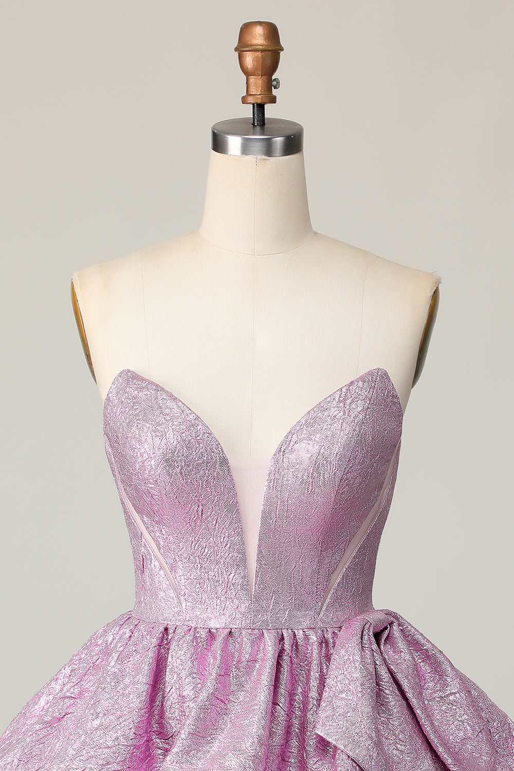 Metallic Light Purple A Line Strapless Short Homecoming Dress with Ruffles