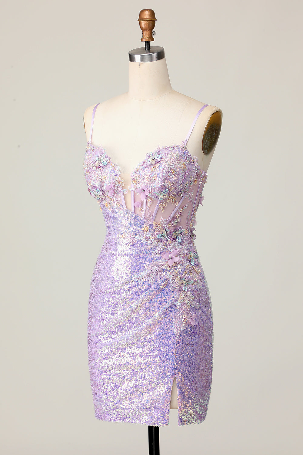 Sparkly Lilac Sequins Bodycon Short Corset Homecoming Dress