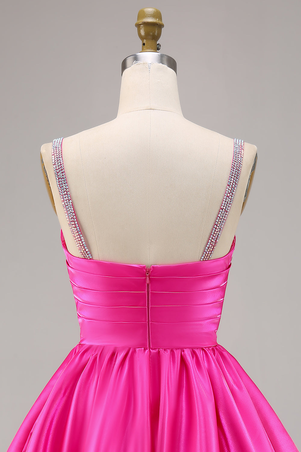 Sparkly Satin Fuchsia Ruched Short Homecoming Dress with Beading