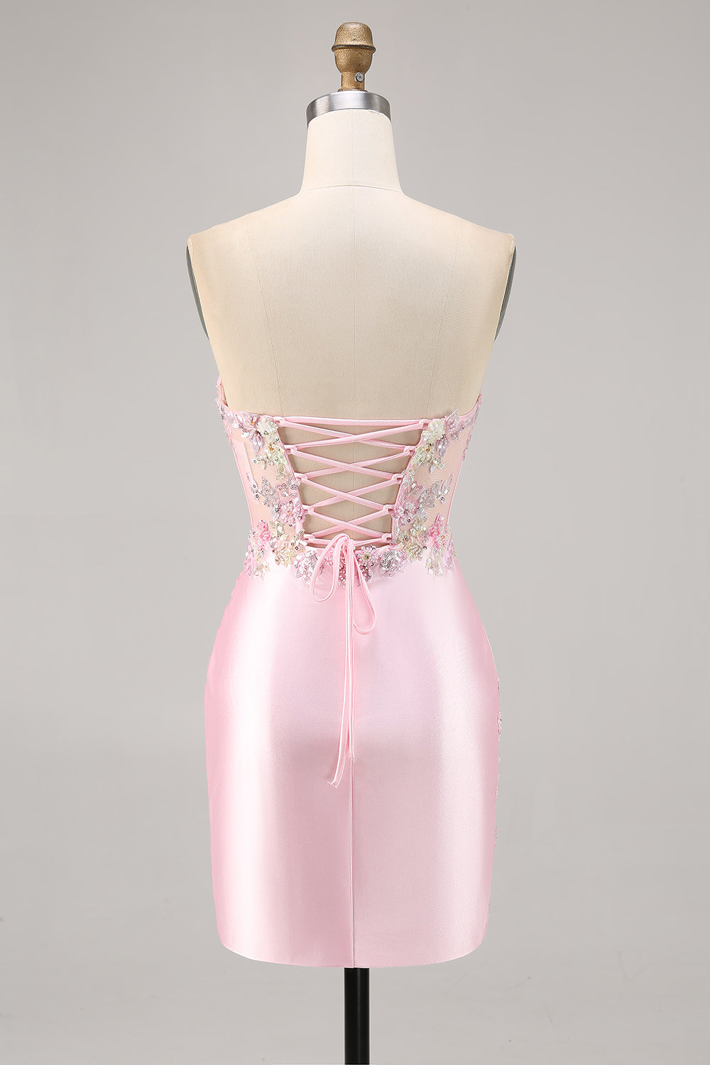 Sparkly Candy Pink Strapless Satin Floral Corset Short Homecoming Dress