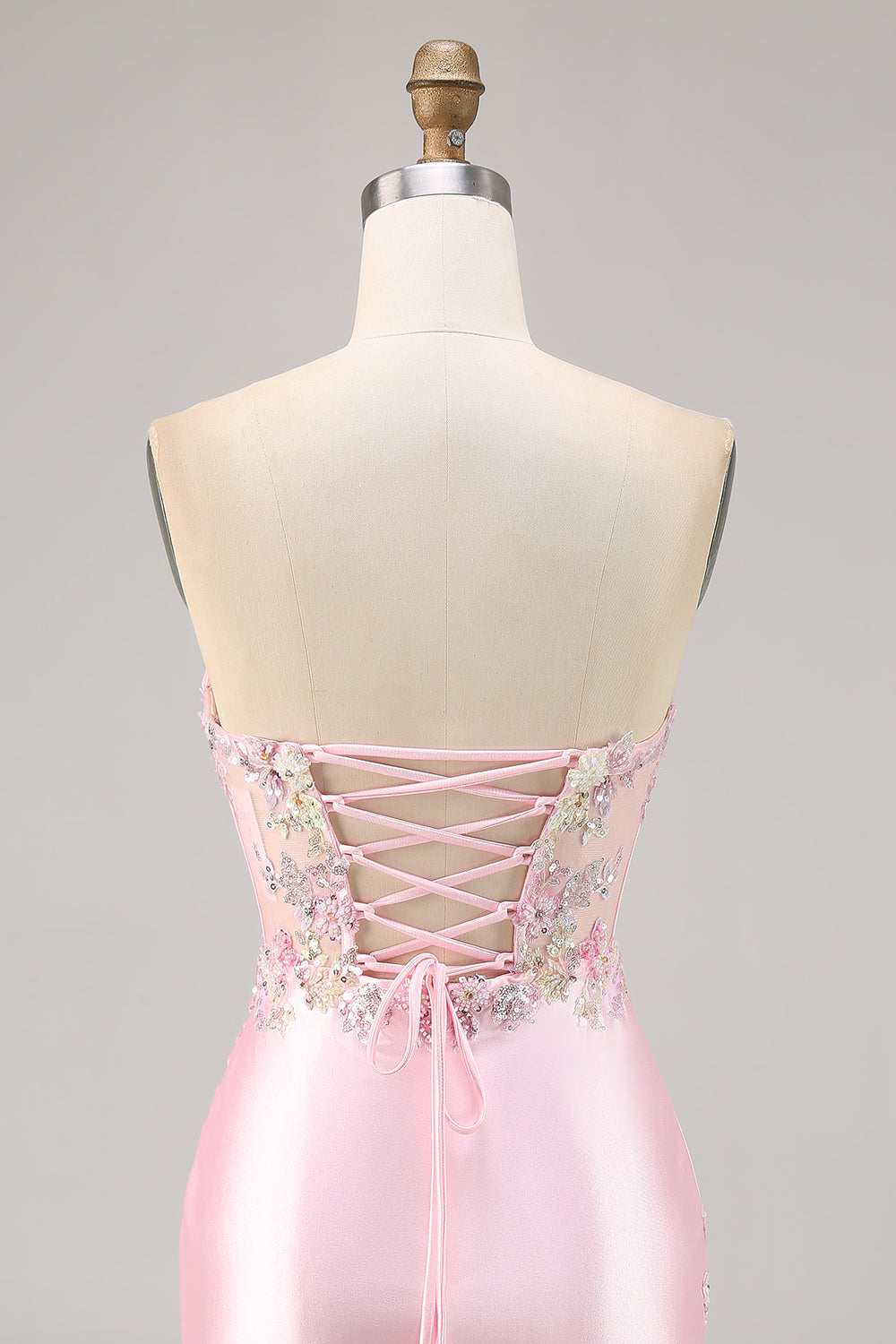 Sparkly Candy Pink Strapless Satin Floral Corset Short Homecoming Dress