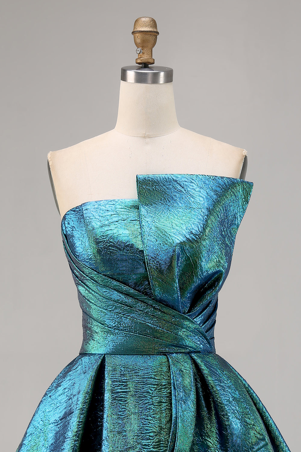 Sparkly Peacock Green Metallic Strapless Short Homecoming Dress