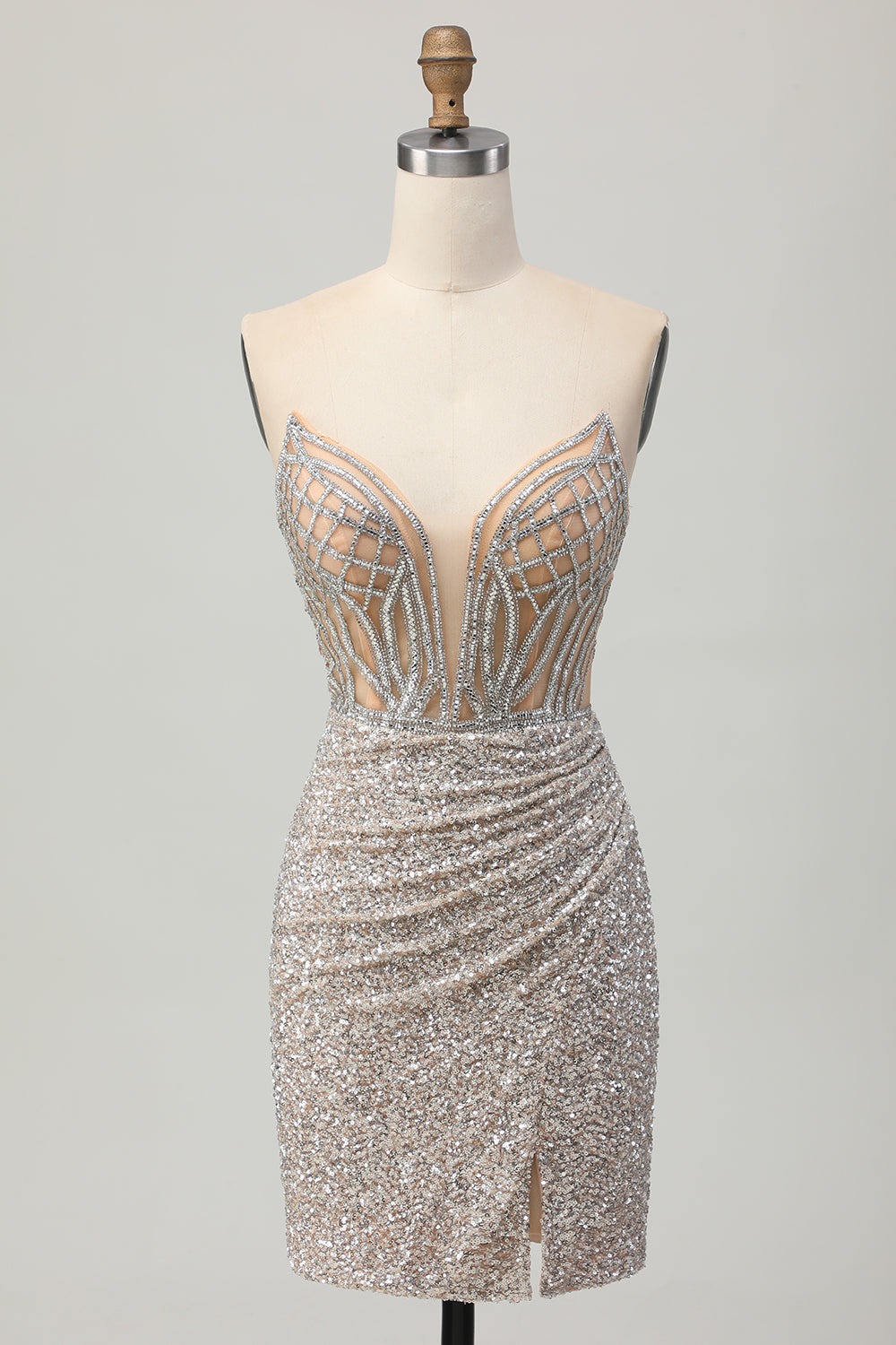 Sparkly Sliver Sequins Strapless Corset Short Bodycon Homecoming Dress