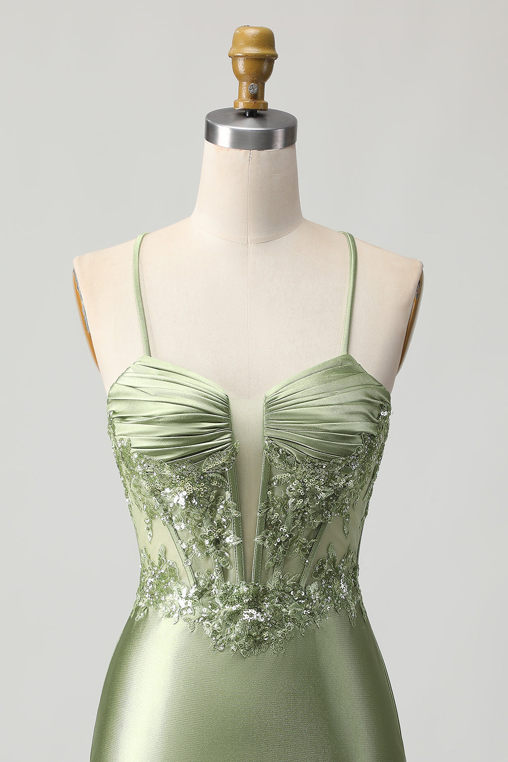 Sparkly Sage Green Corset Bodycon Short Satin Homecoming Dress