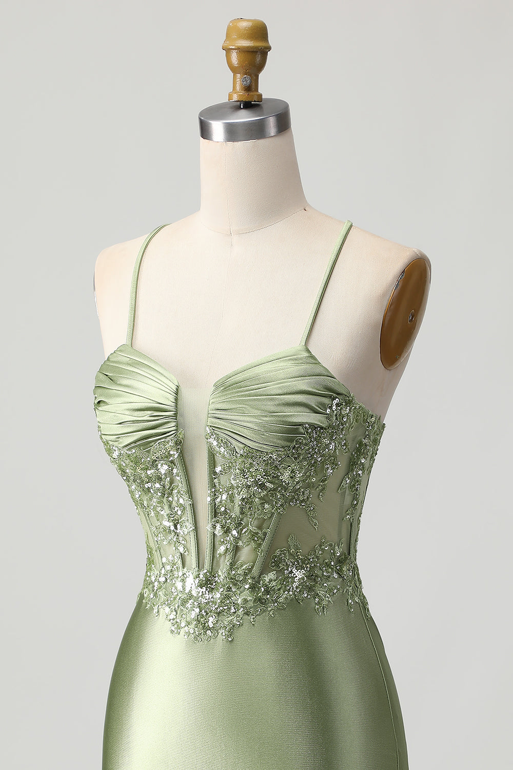 Sparkly Sage Green Corset Bodycon Short Satin Homecoming Dress