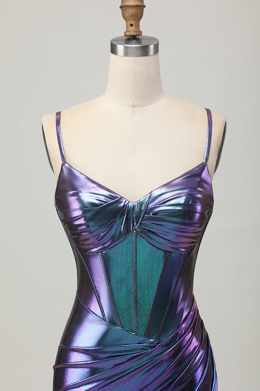 Metallic Blue Purple Tight Spaghetti Straps Short Corset Homecoming Dress